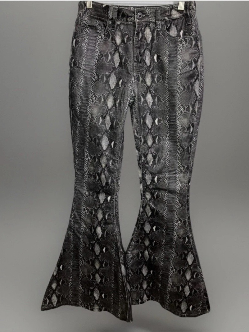 Rock & Roll Denim Snake Print Hi Rise Flared Bell Bottom Jeans 27x32 70s Disco